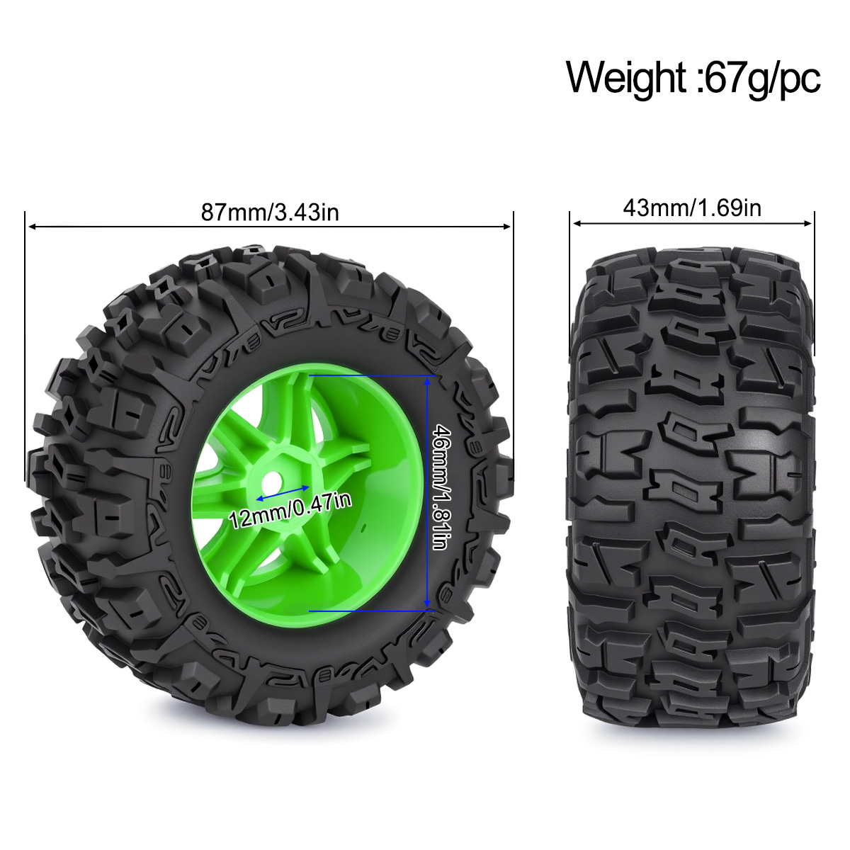 4Pcs 87mm Rubber Tires Wheels  - огляд і ціна Rc Crawler 4X4